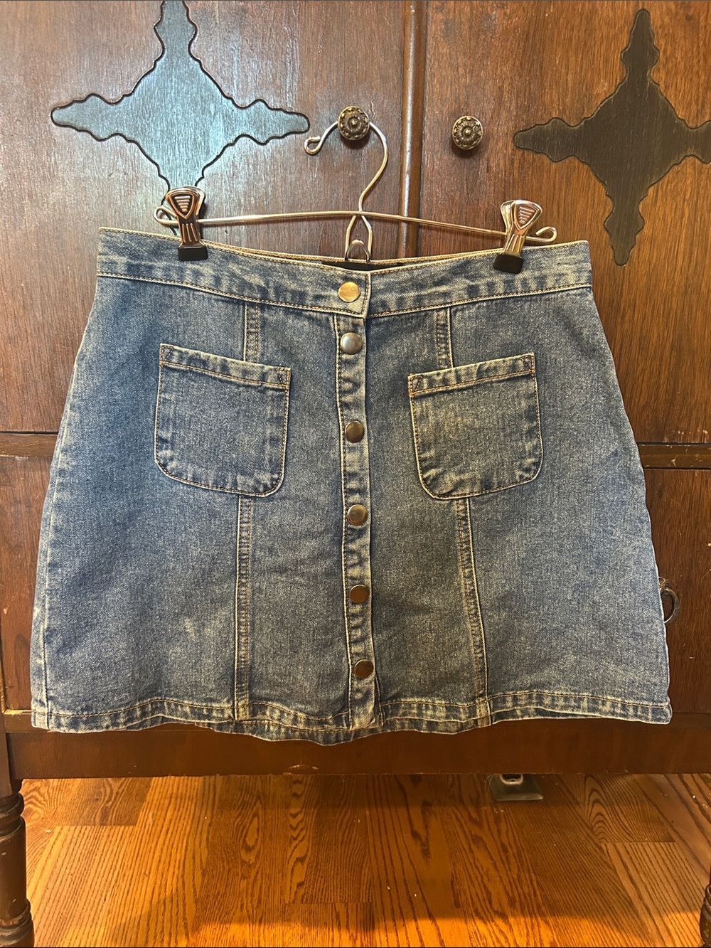 BDG Button-Front Denim Mini Skirt - Medium Blue